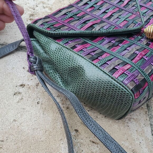 Sharif multi-color leather bag with woven detailing & front tassel, made in USA - Picture 11 of 12